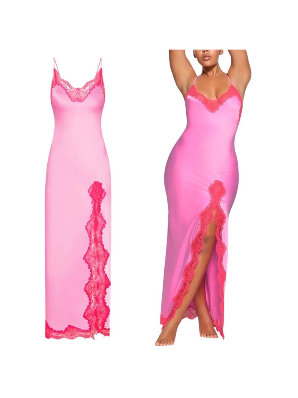 SKIMS Woven Shine Lace Long Dress XXS